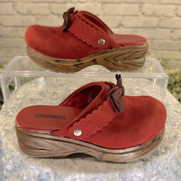 Gymboree Willow Red Suede Woodgrain Platform Vintage Bow Clogs Girls 11M❤️EUC❤️ - Picture 4 of 11